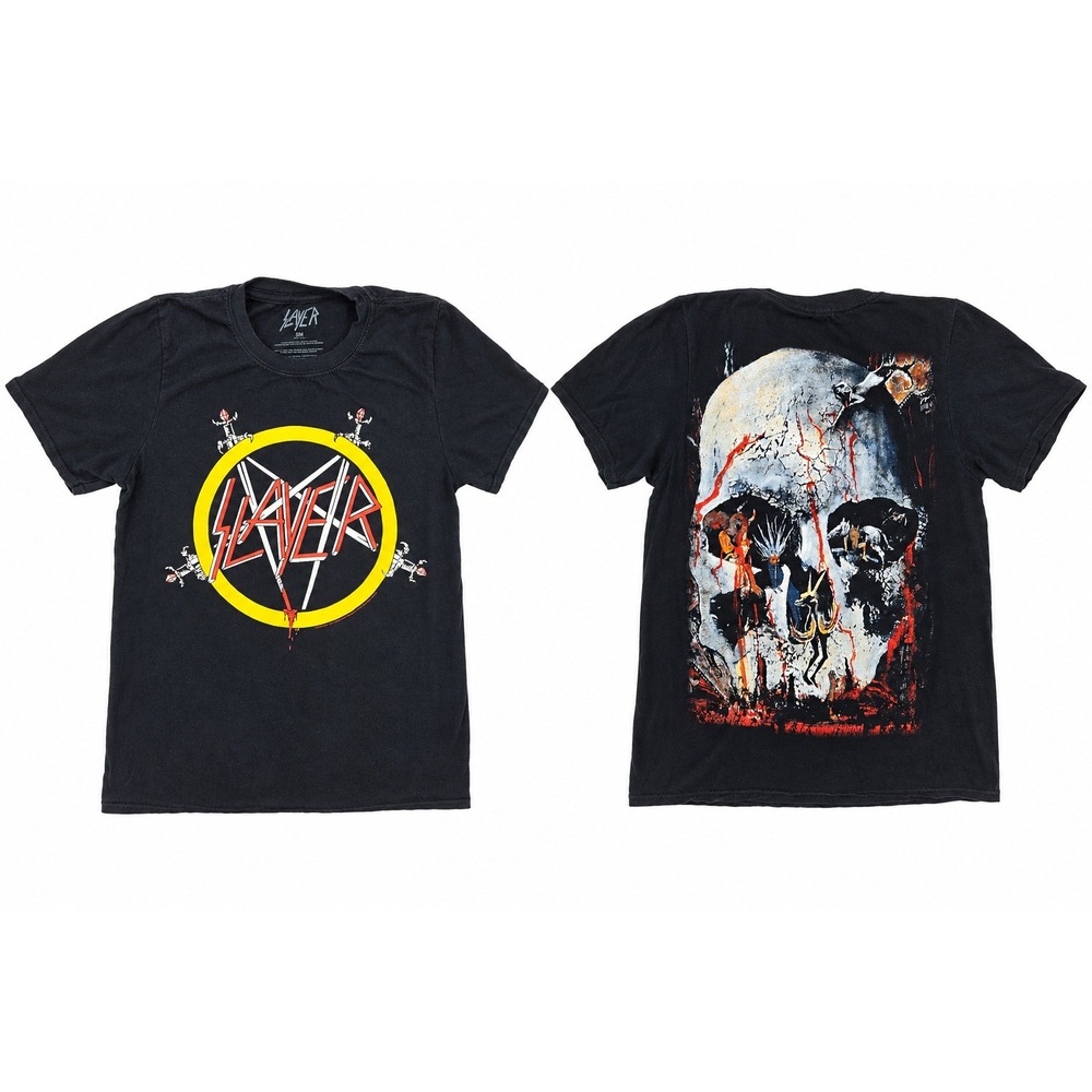 Slayer Small T-Shirt Thrash Metal Band Tee Skull Pentagram 2 Sided Full Graphic